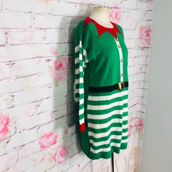 🔥🔥5 for $25🔥🔥tiara international elf green white Christmas sweater jingle bells - Picture 2 of 10